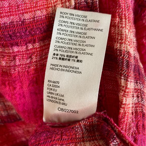 Pilcro Seamed Buttondown Size XS Pink Burgundy Plaid Tunic Top Blouse 70s Casual - Picture 12 of 13